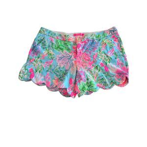 Lilly Pulitzer Women’s Shorts Size‎ 12 Blue Multi Print Scallop Hem beach Preppy
